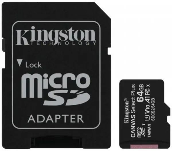 Карта памет MicroSD Kingston Canvas Select Plus, 64GB, 100MB/s, С адаптер